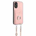 For OPPO A17 Global R20 Crossbody Rope Ring Card Holder Phone Case(Pink) - 2