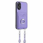 For OPPO A17 Global R20 Crossbody Rope Ring Card Holder Phone Case(Purple) - 2