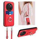 For Realme 12 Pro / 12 Pro+ R20 Crossbody Rope Ring Card Holder Phone Case(Red) - 1