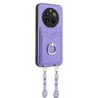 For Realme 12 Pro / 12 Pro+ R20 Crossbody Rope Ring Card Holder Phone Case(Purple) - 2