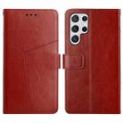 For Samsung Galaxy S25 Ultra 5G Y-shaped Pattern Flip Leather Phone Case(Brown) - 1