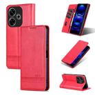 For Xiaomi Redmi Note 13R AZNS Magnetic Calf Texture Flip Leather Phone Case(Red) - 1