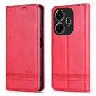 For Xiaomi Redmi Note 13R AZNS Magnetic Calf Texture Flip Leather Phone Case(Red) - 3