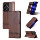 For Xiaomi Redmi Note 13R AZNS Magnetic Calf Texture Flip Leather Phone Case(Dark Brown) - 1