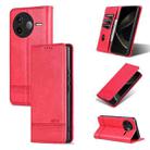 For Redmi K80 AZNS Magnetic Calf Texture Flip Leather Phone Case(Red) - 1