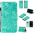 For iPhone 12 / 12 Pro Lace Flower Horizontal Flip Leather Case with Holder & Card Slots & Wallet & Photo Frame(Green) - 1