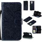 For iPhone 12 / 12 Pro Lace Flower Horizontal Flip Leather Case with Holder & Card Slots & Wallet & Photo Frame(Dark Blue) - 1