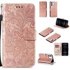 For iPhone 12 / 12 Pro Lace Flower Horizontal Flip Leather Case with Holder & Card Slots & Wallet & Photo Frame(Rose Gold) - 1
