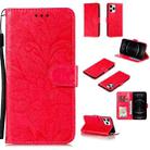 For iPhone 12 / 12 Pro Lace Flower Horizontal Flip Leather Case with Holder & Card Slots & Wallet & Photo Frame(Red) - 1