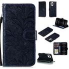 For iPhone 12 / 12 Pro Lace Flower Horizontal Flip Leather Case with Holder & Card Slots & Wallet & Photo Frame(Dark Blue) - 1