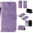 For iPhone 12 / 12 Pro Lace Flower Horizontal Flip Leather Case with Holder & Card Slots & Wallet & Photo Frame(Purple) - 1
