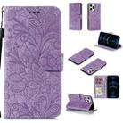 For iPhone 12 Pro Max Lace Flower Horizontal Flip Leather Case with Holder & Card Slots & Wallet & Photo Frame(Purple) - 1