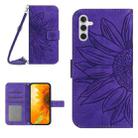 For Samsung Galaxy S25 FE 5G Skin Feel Sun Flower Embossed Flip Leather Phone Case with Lanyard(Dark Purple) - 1