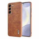 For Samsung Galaxy S22 5G AZNS Electroplated Frame Crocodile Texture Full Coverage Phone Case(Brown) - 1