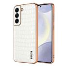 For Samsung Galaxy S22 5G AZNS Electroplated Frame Crocodile Texture Full Coverage Phone Case(White) - 1