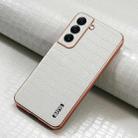For Samsung Galaxy S22 5G AZNS Electroplated Frame Crocodile Texture Full Coverage Phone Case(White) - 2