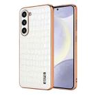 For Samsung Galaxy S23 5G AZNS Electroplated Frame Crocodile Texture Full Coverage Phone Case(White) - 1