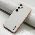 For Samsung Galaxy S25 5G AZNS Electroplated Frame Crocodile Texture Full Coverage Phone Case(White) - 2