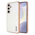 For Samsung Galaxy S25+ 5G AZNS Electroplated Frame Crocodile Texture Full Coverage Phone Case(White) - 1