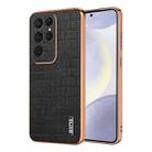 For Samsung Galaxy S25 Ultra 5G AZNS Electroplated Frame Crocodile Texture Full Coverage Phone Case(Black) - 1
