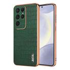 For Samsung Galaxy S25 Ultra 5G AZNS Electroplated Frame Crocodile Texture Full Coverage Phone Case(Green) - 1