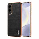 For Samsung Galaxy S25 Edge 5G AZNS Electroplated Frame Crocodile Texture Full Coverage Phone Case(Black) - 1