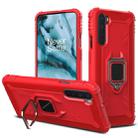For OnePlus Nord Carbon Fiber Protective Case with 360 Degree Rotating Ring Holder(Red) - 1
