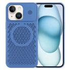 For iPhone 15 Pure Color Honeycomb Aromatherapy MagSafe Phone Case(Blue) - 1