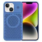 For iPhone 14 Pure Color Honeycomb Aromatherapy MagSafe Phone Case(Blue) - 1