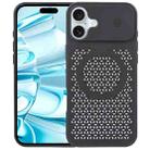 For iPhone 16 Pure Color Honeycomb Aromatherapy MagSafe Phone Case(Black) - 1