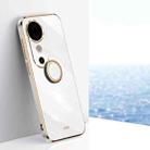 For vivo S19 XINLI Straight 6D Plating Gold Edge TPU Shockproof Case with Ring Holder(White) - 1