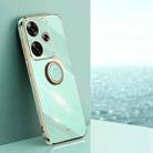 For Xiaomi Redmi Turbo 3 XINLI Straight 6D Plating Gold Edge TPU Shockproof Case with Ring Holder(Mint Green) - 1