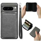 For Google Pixel 9 Pro XL Solid Color Zipper 11-Card Slots Bag Phone Case with Lanyard(Grey) - 1