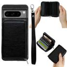 For Google Pixel 9 / 9 Pro Solid Color Zipper 11-Card Slots Bag Phone Case with Lanyard(Black) - 1