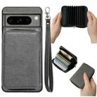 For Google Pixel 9 / 9 Pro Solid Color Zipper 11-Card Slots Bag Phone Case with Lanyard(Grey) - 1