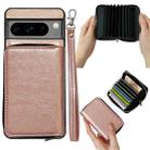 For Google Pixel 8 Solid Color Zipper 11-Card Slots Bag Phone Case with Lanyard(Rose Gold) - 1