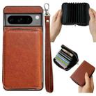 For Google Pixel 7 Solid Color Zipper 11-Card Slots Bag Phone Case with Lanyard(Brown) - 1