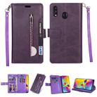 For Huawei Y6 (2019) / Honor 8A 2020 Multifunctional Zipper Horizontal Flip Leather Case with Holder & Wallet & 9 Card Slots & Lanyard(Purple) - 1