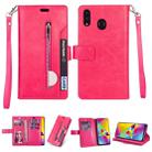 For Huawei Y6 (2019) / Honor 8A 2020 Multifunctional Zipper Horizontal Flip Leather Case with Holder & Wallet & 9 Card Slots & Lanyard(Rose Red) - 1