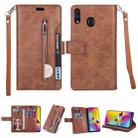 For Huawei Y7 (2019) / Enjoy 9 Multifunctional Zipper Horizontal Flip Leather Case with Holder & Wallet & 9 Card Slots & Lanyard(Brown) - 1