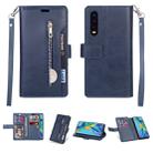 For Huawei P30 Multifunctional Zipper Horizontal Flip Leather Case with Holder & Wallet & 9 Card Slots & Lanyard(Blue) - 1