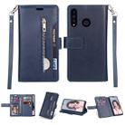 For Huawei P30 lite Multifunctional Zipper Horizontal Flip Leather Case with Holder & Wallet & 9 Card Slots & Lanyard(Blue) - 1