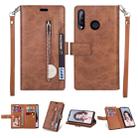 For Huawei P30 lite Multifunctional Zipper Horizontal Flip Leather Case with Holder & Wallet & 9 Card Slots & Lanyard(Brown) - 1