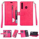 For Huawei P smart 2019 / P Smart+ / Enjoy 9s Multifunctional Zipper Horizontal Flip Leather Case with Holder & Wallet & 9 Card Slots & Lanyard(Rose Red) - 1