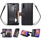 For Huawei P20 Multifunctional Zipper Horizontal Flip Leather Case with Holder & Wallet & 9 Card Slots & Lanyard(Black) - 1