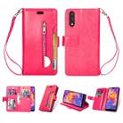 For Huawei P20 Multifunctional Zipper Horizontal Flip Leather Case with Holder & Wallet & 9 Card Slots & Lanyard(Rose Red) - 1