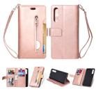For Huawei P20 Pro Multifunctional Zipper Horizontal Flip Leather Case with Holder & Wallet & 9 Card Slots & Lanyard(Rose Gold) - 1