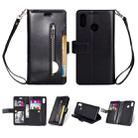 For Huawei P20 lite / Nova 3e Multifunctional Zipper Horizontal Flip Leather Case with Holder & Wallet & 9 Card Slots & Lanyard(Black) - 1