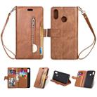 For Huawei P20 lite / Nova 3e Multifunctional Zipper Horizontal Flip Leather Case with Holder & Wallet & 9 Card Slots & Lanyard(Brown) - 1