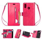 For Huawei P20 lite / Nova 3e Multifunctional Zipper Horizontal Flip Leather Case with Holder & Wallet & 9 Card Slots & Lanyard(Rose Red) - 1